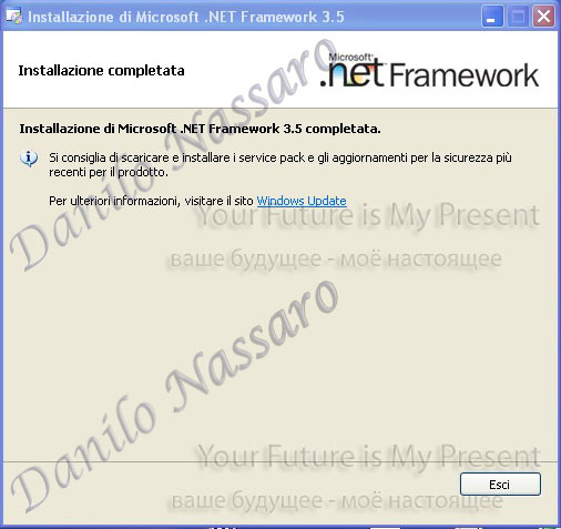 Installazione .net 3.5: installazione completata